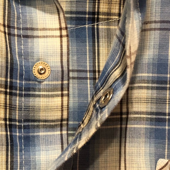 Plains Western Wear Men's Long Sleeve Pearl Snap Button Down Shirt Plaid Blue L - Picture 3 of 10